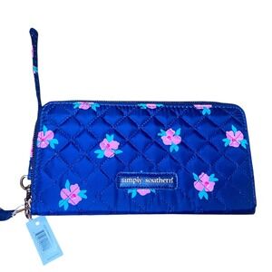 Simply Southern‎ Wallet Wristlet Clutch Quilted Floral Rose Navy Blue New